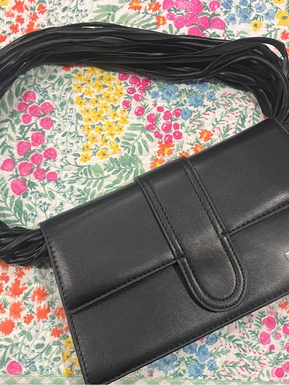 Classic Black Shoulder Bag with Braided Strap